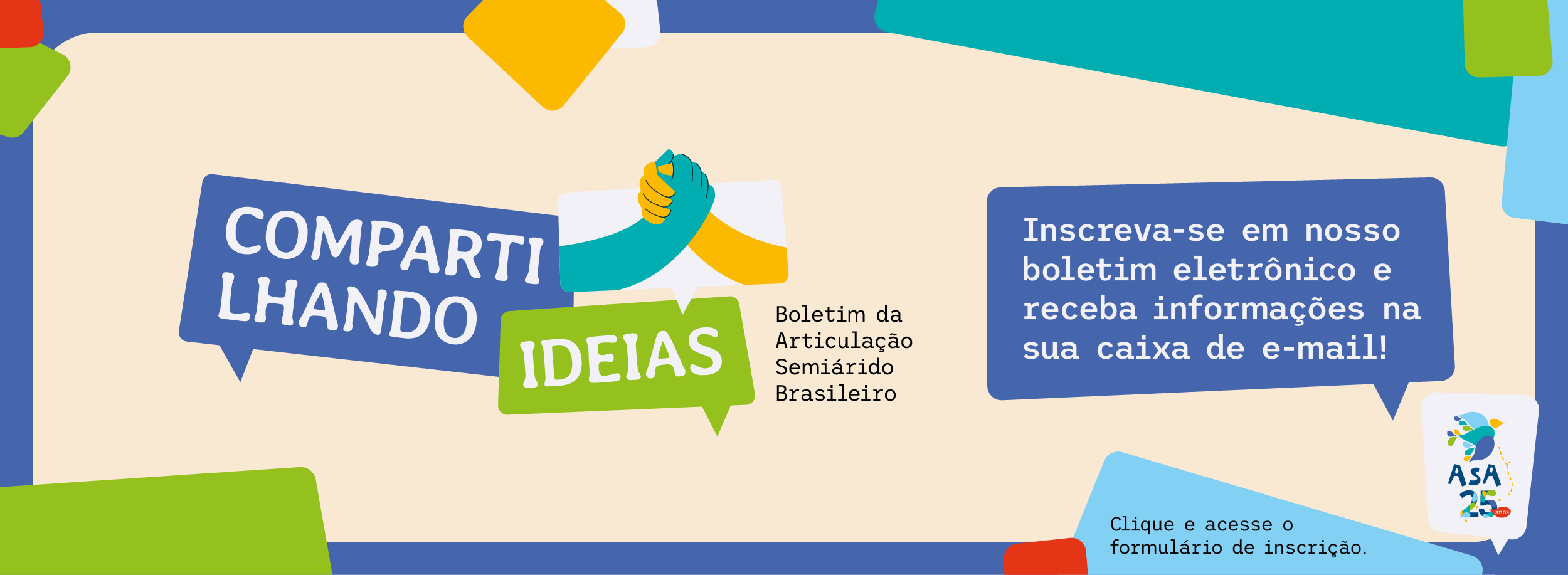 Banner do Compartilhando Ideias, o boletim eletrônico da ASA.