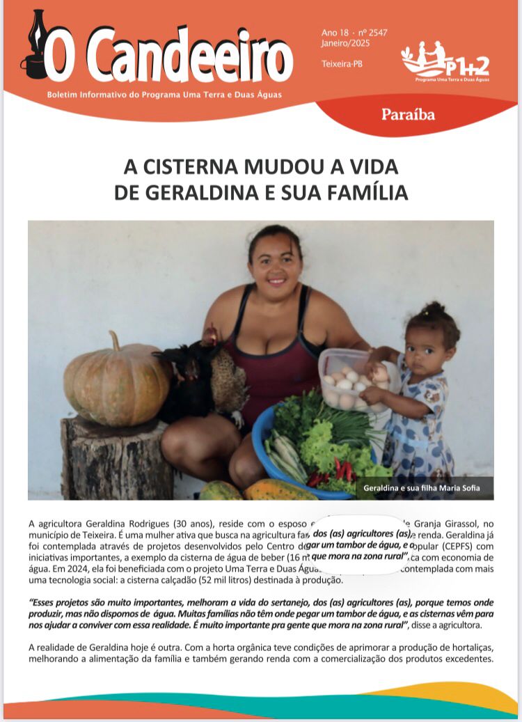 A cisterna mudou a vida de Geraldina e sua família