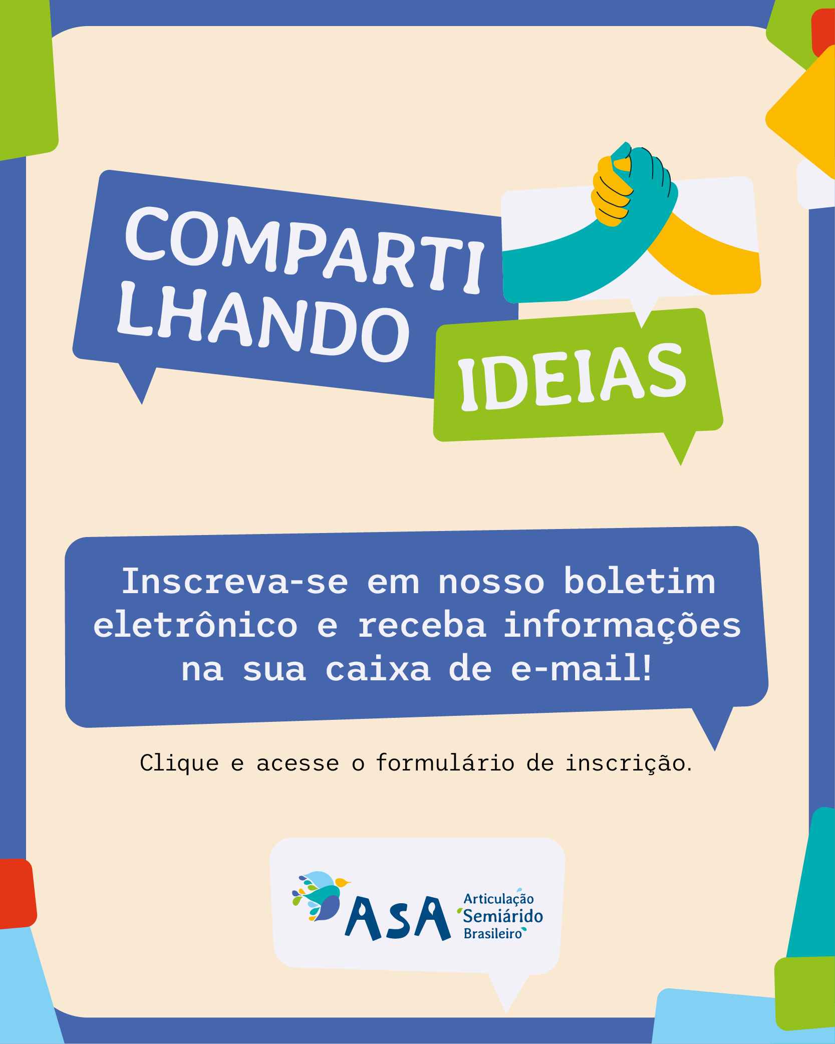 Banner do Compartilhando Ideias, o boletim eletrônico da ASA.